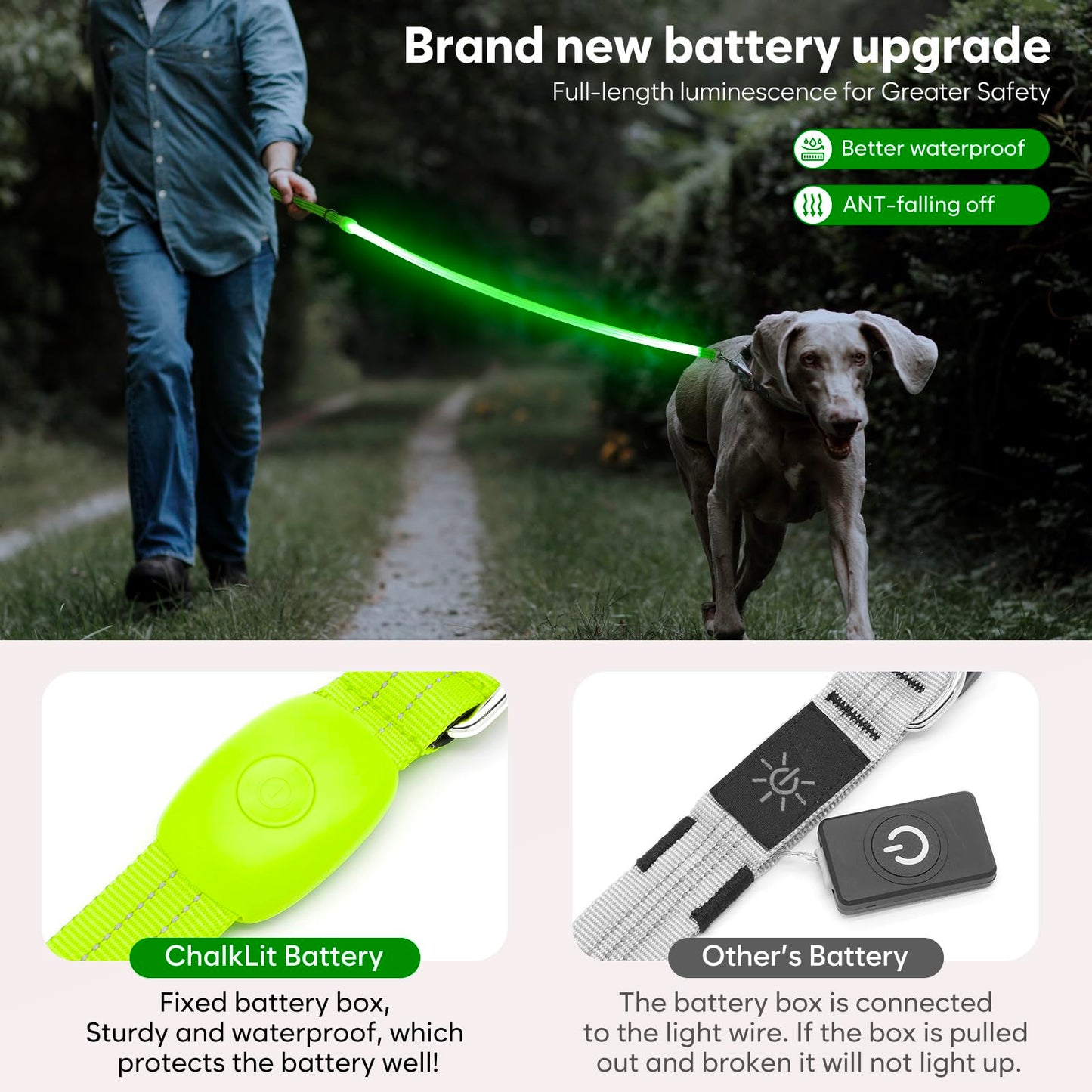 LED Dog Leash, Light Up Dog Leash 4 Ft Fully Illuminated USB Rechargeable Waterproof, Nylon Reflective Leashes with Padded Handle for Dogs Night Walking, Safety Glow in The Dark for Large Medium Pets