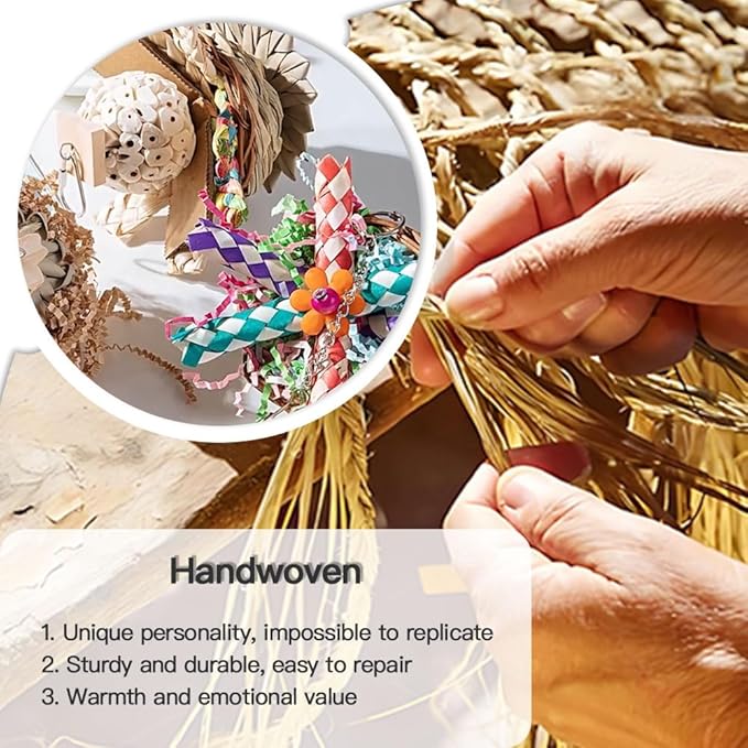 Handwoven Natural Parrot Chew Toys for Small Birds Organic Fiber Foraging Toys with Hanging Chain Cockatiel Budgie Conure Cage Accessories
