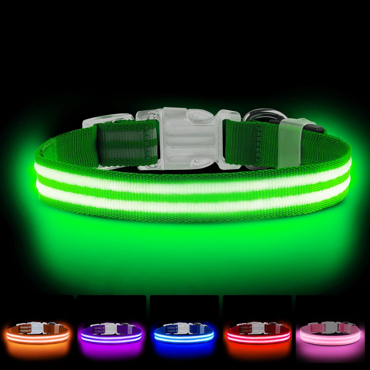 LED Dog Collar, USB Rechargeable Light Up Dog Collar, Adjustable Glowing Dog Collars, Comfortable Soft Collar for Small, Medium, Large Dogs Night Walking-Green S
