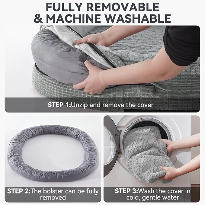 JOEJOY Orthopedic Dog Beds Large Sized Dog, XL Egg-Crate Memory Foam Pet Couch Bed with Bolster Sides, Waterproof Lining, Removable Washable Cover & Non-Slip Bottom, Light Grey