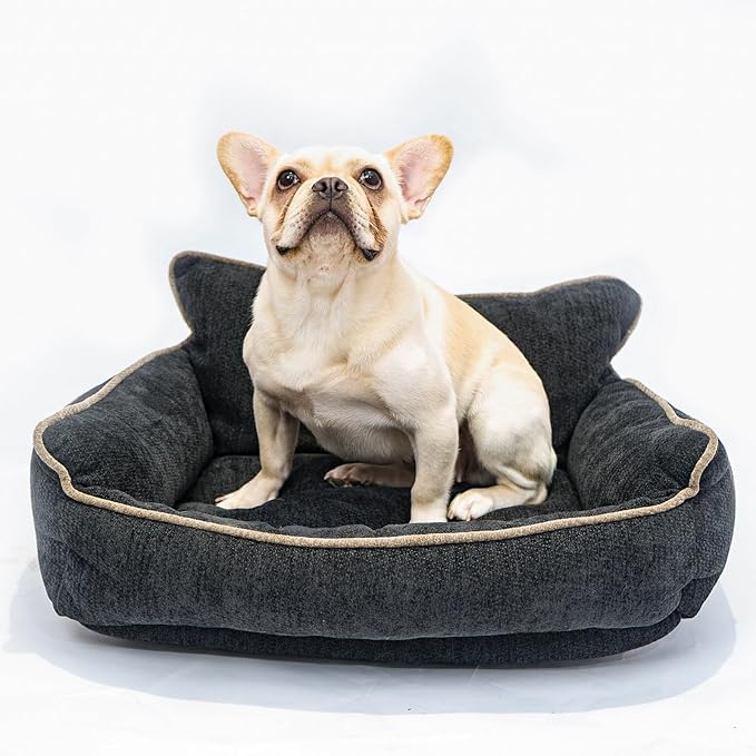 Orthopedic Dog Bed for Small Dogs - Washable Pet Bed with Removable Side Bolsters, Non-Slip Durable, Plush Cat Sofa for Comfort - Soft Supportive Small Dog Sofa (Black)