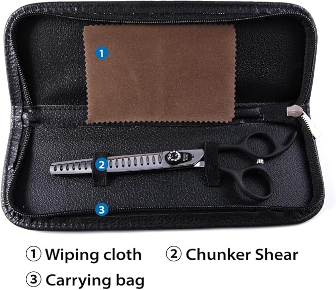 Fenice Peak 8.0'' Dog Chunker Scissors For Grooming 440C Stainless Steel Black Non-Slip Handle Sharp Blades Professional Pet Trimming Scissors for Cats Thinning Rate 75%