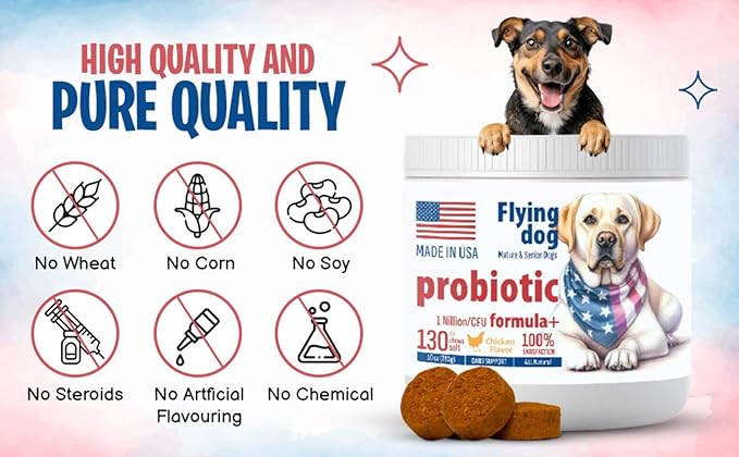Flying Dog Probiotics for Dogs, Digestive Health, Diarrhea & Bowel Support, Dog Probiotics Soft Chew for Pet Immune System, Pumpkin, Dog probiotics for Yeast, Itchy Skin and Itchy Ears