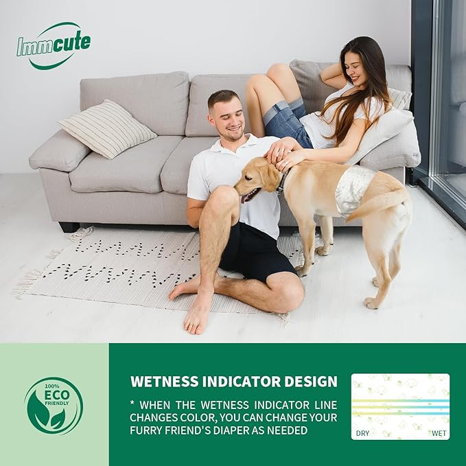 IMMCUTE Dog Diapers Male Large 50 Ct, Disposable Male Dog Wraps with Wetness Indicator, Super Absorbent Puppy Diapers Male, Comfortable Doggie Diapers for Excitable Urination, Incontinence