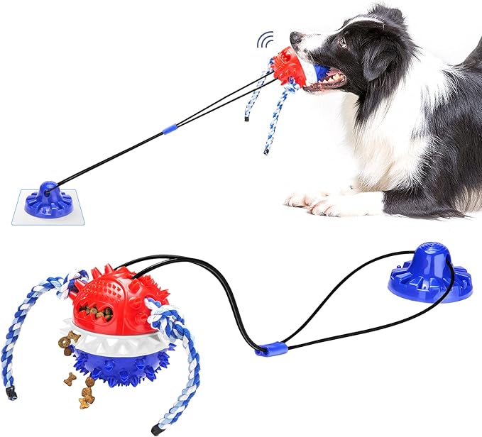 Interactive Dog Toys - Aggressive Chewer Suction Cup Tug of War, Indestructible Puzzle Toys & Treat Dispensing Ball for Dog Enrichment