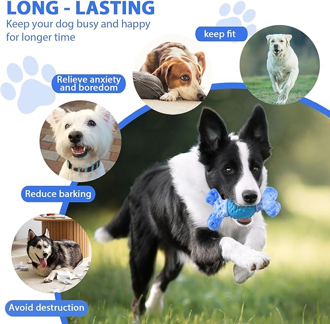 Rensh Tough Dog Chew Toys for Aggressive Chewers, Almost Indestructible Dog Toys for Medium Large Breed, Super Bone Chew Toy to Keep Them Busy & Reduce Boredom, Teeth Cleaning & Training, Milk Flavor