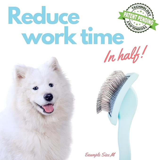 Pet Slicker Brush With Soft Massage Grooming Stainless Steel Pins - For Dematting, Shedding Fur, and Undercoat - Ideal Gift for Professional Pet Groomers - Long Slicker Brush - Flying Pawfect