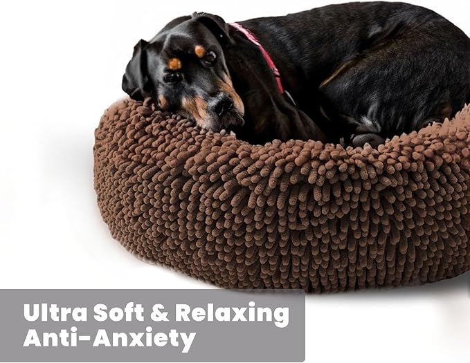 Muddy Mat® Cloud K-9 Bed for Dogs & Cats, Soft & Relaxing Donut Dog Bed, Chenille Material, Removable Cover, Washable & Dryer Safe–Brown Small(25'x25')