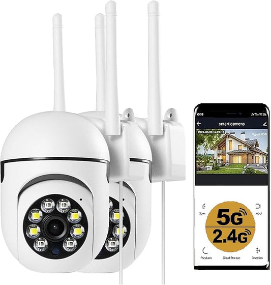 Outdoor Security Cameras, 2.4GHz & 5G WiFi Cameras for Home Security, 1080P Dome Surveillance Cameras 360° View, Waterproof Security Camera with Motion Detection, 2-Way Audio (2PCS)