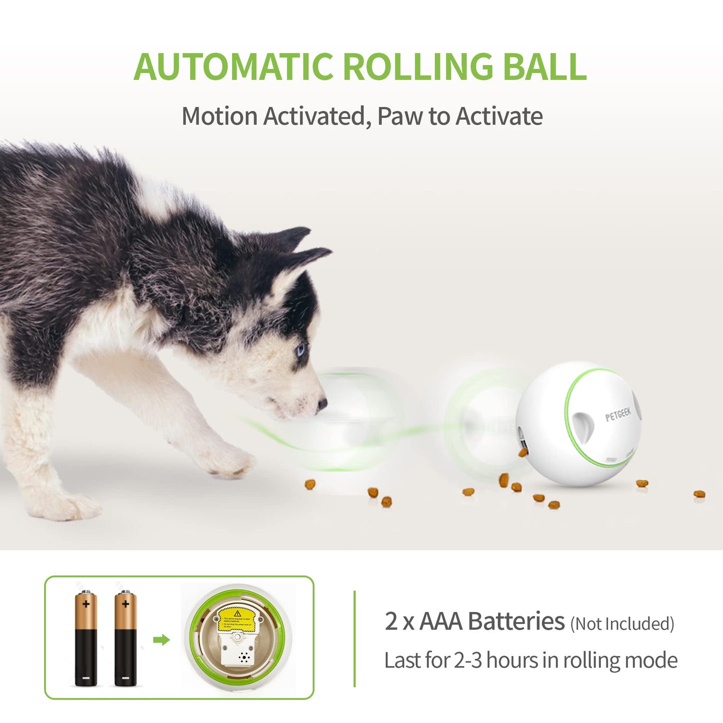PETGEEK Interactive Treat Ball - Automatic Dispensing Dog Toys with IQ Training, Safe ABS Motion Balls