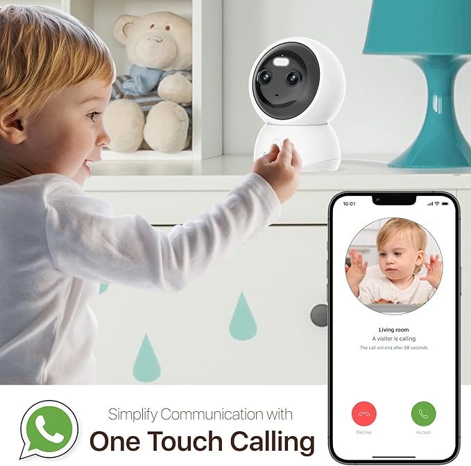 Dual Lens 2.4/5GHz WiFi Security Camera, 360° PTZ 2K Indoor Nanny Cams with Phone App, 2-Way Audio, Motion Tracking, Night Vision, for Pet/Dog/Baby Monitor/Elder/Home Security, Local Storage
