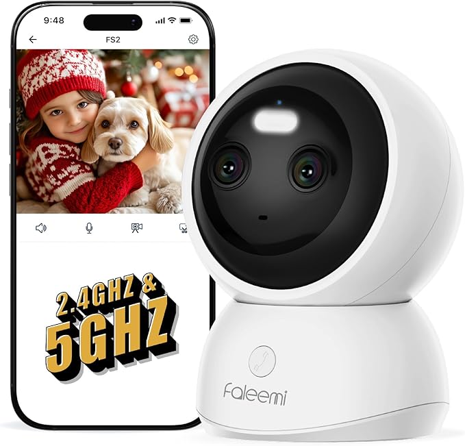 Dual Lens 2.4/5GHz WiFi Security Camera, 360° PTZ 2K Indoor Nanny Cams with Phone App, 2-Way Audio, Motion Tracking, Night Vision, for Pet/Dog/Baby Monitor/Elder/Home Security, Local Storage