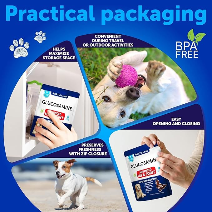 Glucosamine for Dogs Joint Pain Relief - Hemp Hip and Joint Supplement for Dogs - Chews with Chondroitin, MSM, Hemp Oil - Mobility Support - Canine Cartilage Health - 70 Soft Treats - Made in USA