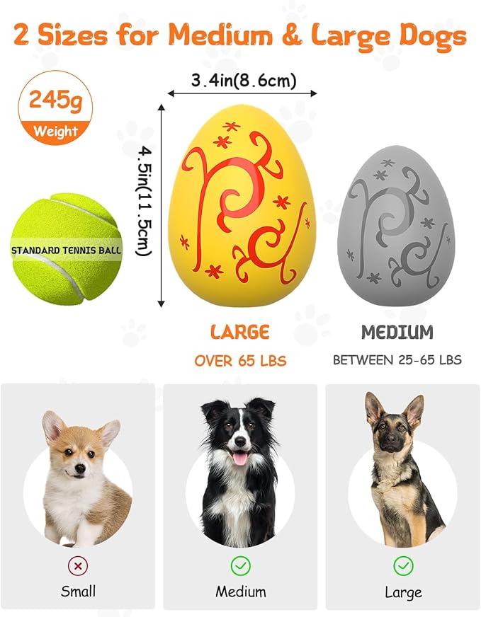 SCHITEC Squeaky Dog Toys for Aggressive Chewers, Tough Rubber Bouncy Balls for Boredom, Durable Pet Chew Toy Ball for Large Medium Breed Dogs (3.4 * 4.5inch)