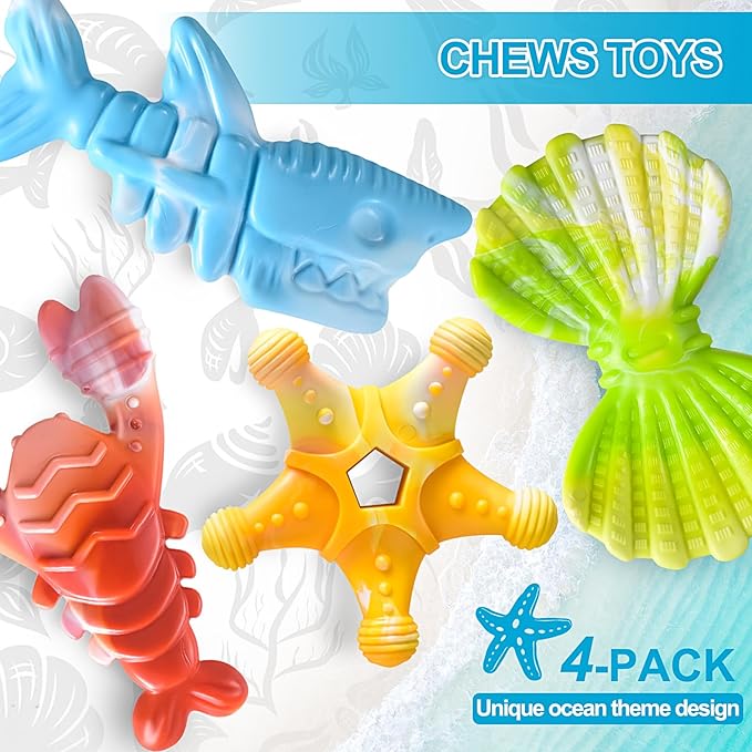 KXK Durable Dog Chew Toys for Aggressive Chewers Large Medium Small Breed, Tough Dog Toys for Large Medium Small and Puppies Teeth Cleaning, Pet Toy with Durable Nylon (New-4 Pack)