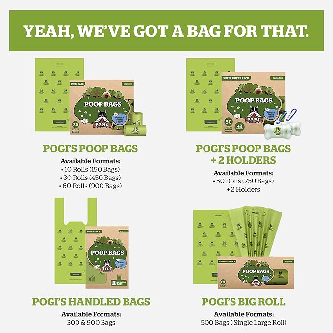 Pogi's Poop Bags – Large, Leak-Proof Dog Waste Bags for Yard or Home Use, Fresh Scent (Single Roll, 500-Count)
