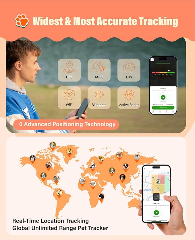 GlocalMe PetPhone for Dog and Cat, Support Play Music and Two-Way Call, Pet Community and AI Health Alerts, Real Time Tracking and Virtual Fence, Unlimited Range Pet GPS Tracker (Pink)
