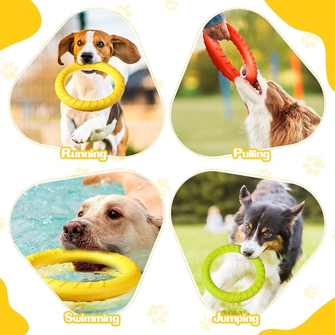 3 Pack Large Dog Training Ring Chew Toy for Aggressive Chewers Flying Disc Floating Ring for Large/XL Breeds Dog Toy Interactive Training Outdoor Playing