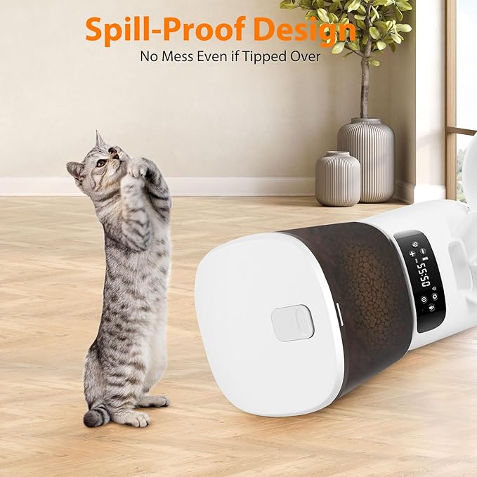 Automatic Cat Feeders for Two Cats, 5L/20 Cups Double Automatic Cat Food Dispenser with 2 Stainless Bowls, Timer Setting 20 Portions 6 Meals Per Day, 10s Meal Call, Pet Feeder for Dog (White)