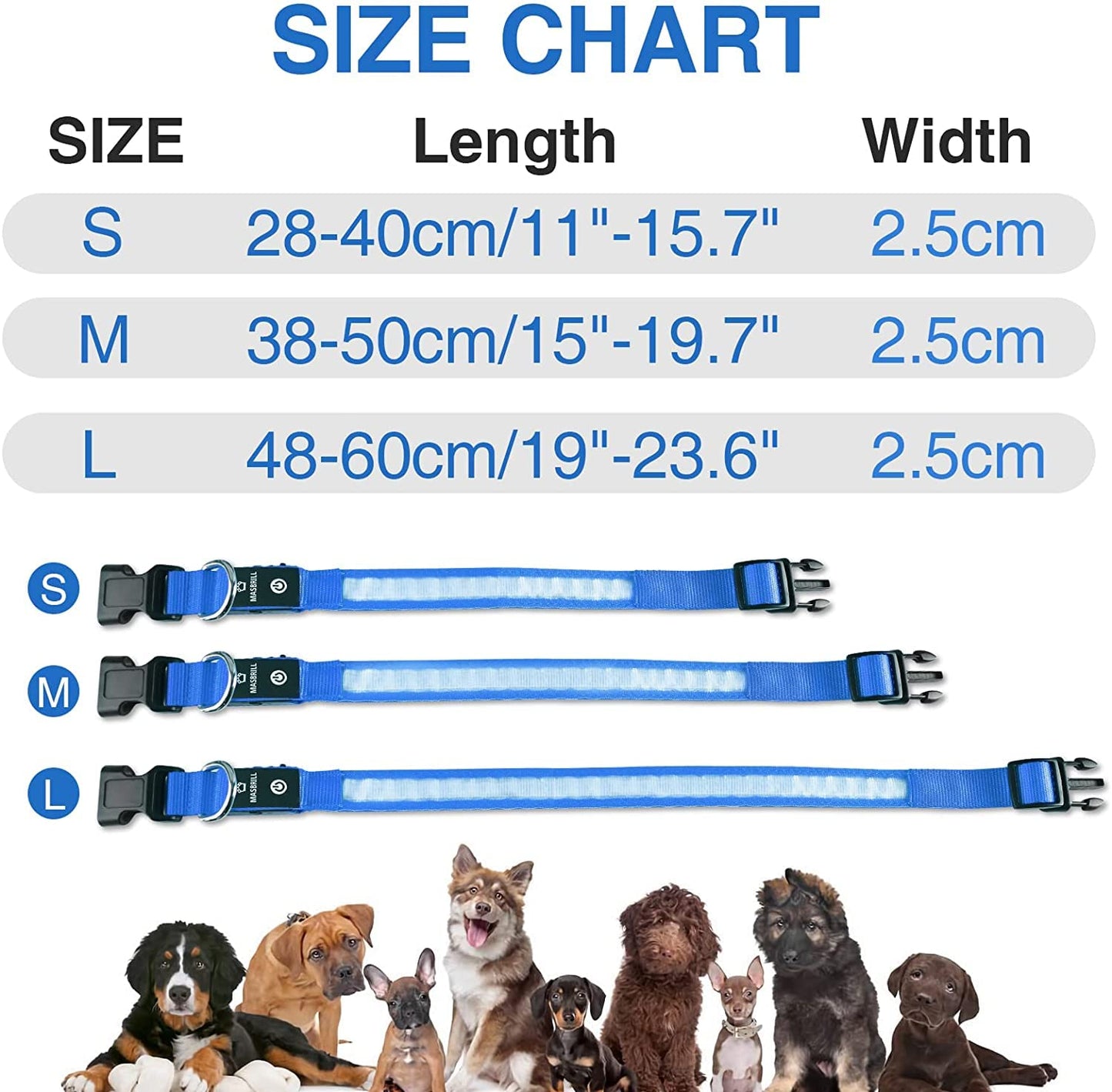 MASBRILL Light Up DogCollars-Rechargeable LED Dog Collar-Waterproof Night Walking Glowing Dog Collar for Small Medium Large Dogs