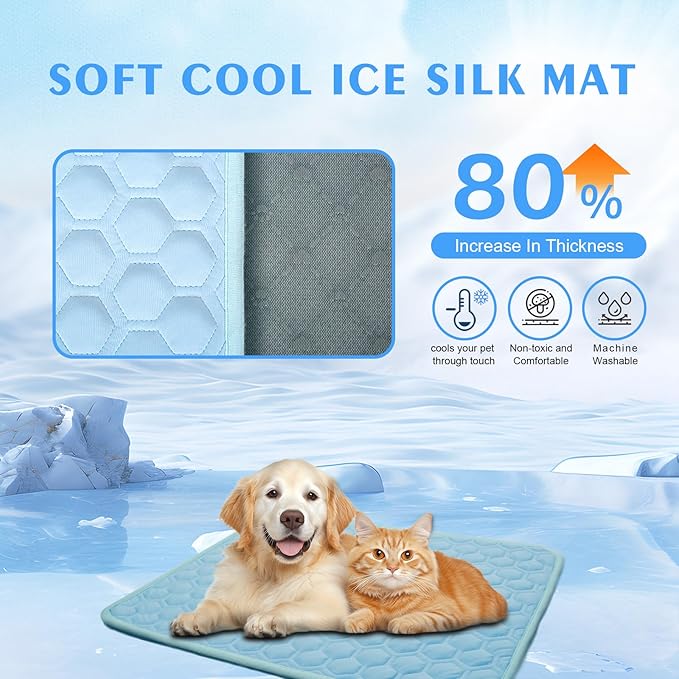 Upgrade Dog Cooling Mat, Pet Dog Self Cool Pad, Ice Silk Washable Cooled Mat for Dogs Cats Kennels Crates Beds