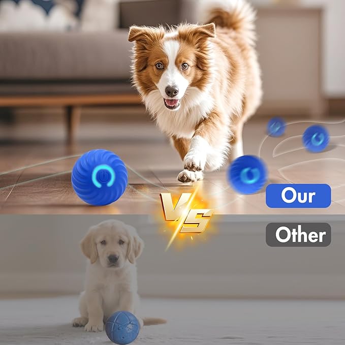 Interactive Dog Ball Toys - Smart Electric Dog Toys to Keep Them Busy with 2 Cover, Automatic Rolling and Jumping Pet Balls Ball for Dogs - Cats, Pet Interactive Toy Balls - Rechargeable, Blue