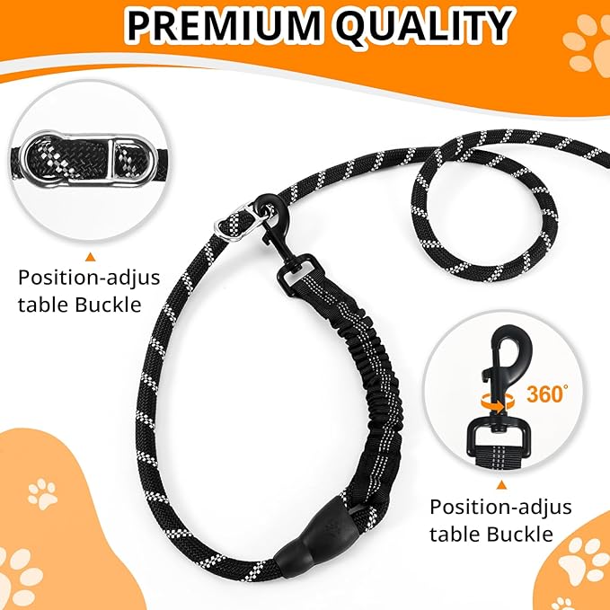 Heavy Duty Hands Free Dog Leash, 10FT Adjustable Handsfree Dog Training Leash with Shock Absorbing Bungee, No Pull Tangle Free Reflective Body Waist Leash for Dog Walking Running