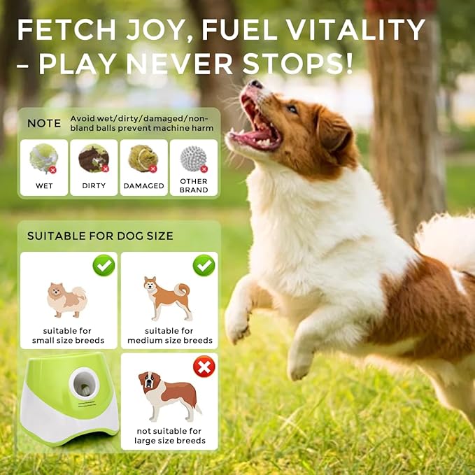 Automatic Ball Launcher for Dogs, Interactive Dog Ball Thrower with 12pcs 58mm ETPU Tennis Balls, 3 Range Modes, One Button Control, Support C-Type Charging