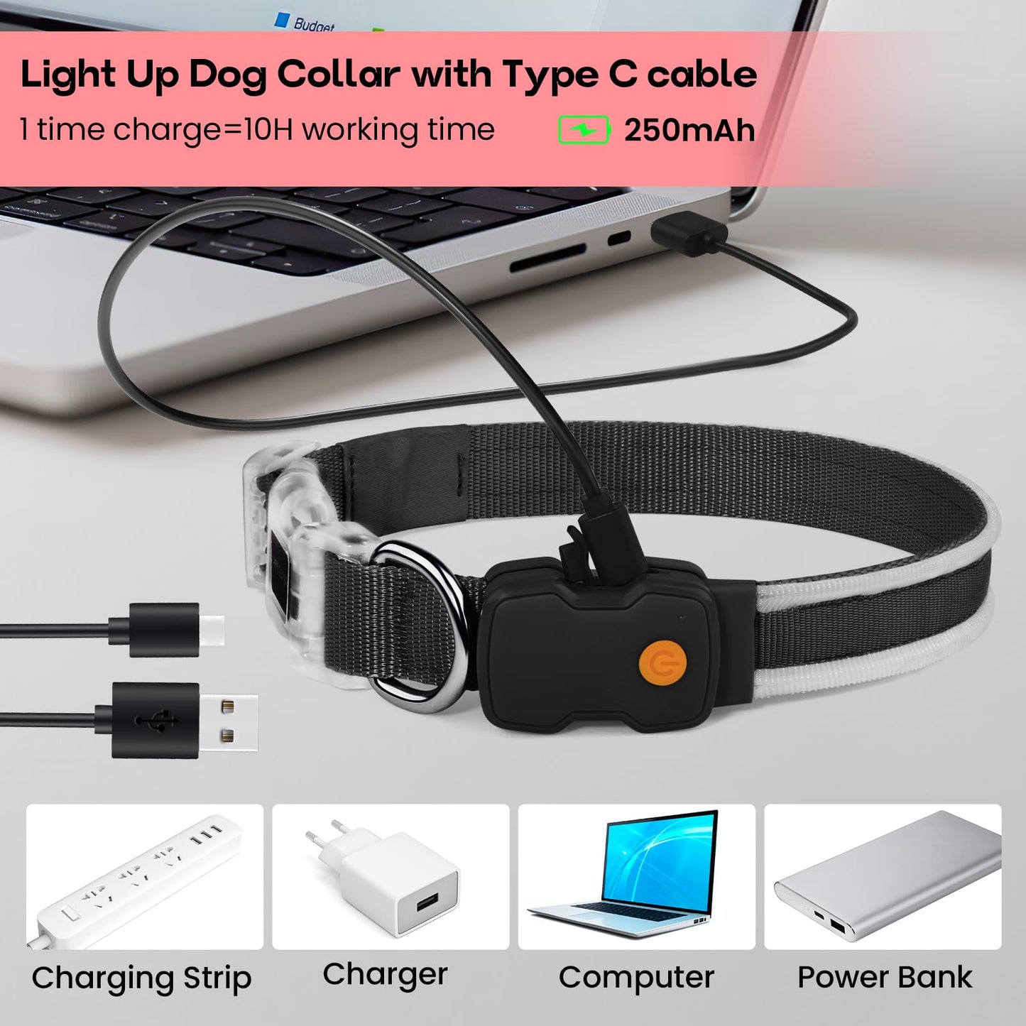 PcEoTllar Light up Dog Collars Rechargeable, LED Dog Collar Night Walking, Waterproof Flashing Glow in The Dark Dog Collars, Adjustable Dog Lights for Large Small Medium Dogs Red-s