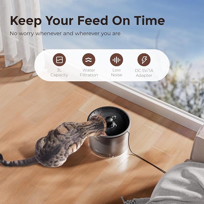 WiFi Automatic Cat Feeder and Water Dispenser, Timed Dry Food Dispenser APP Remote Control, Programmable Portions, Cat Fountains for Drinking with Filter, Small Pets (3L Combo)