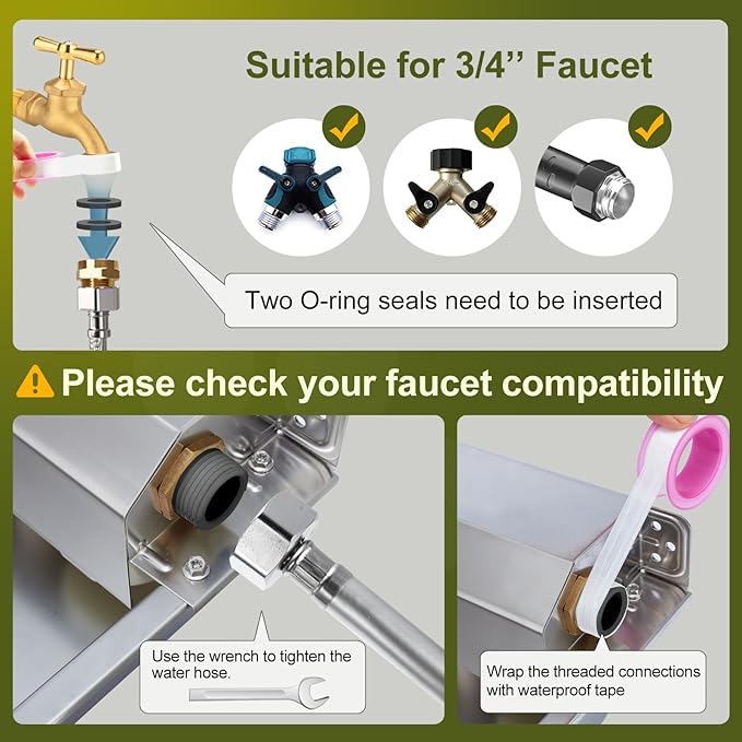 Automatic Water Dispenser for Dogs 2 Gallons, 304 Stainless Steel Dog Water Bowl Dispenser for Farm Chicken Pets Indoor&Outdoor Dog Waterer Feeder Fit 3/4'' GHT Faucet Auto Filling Wide Drinking Area