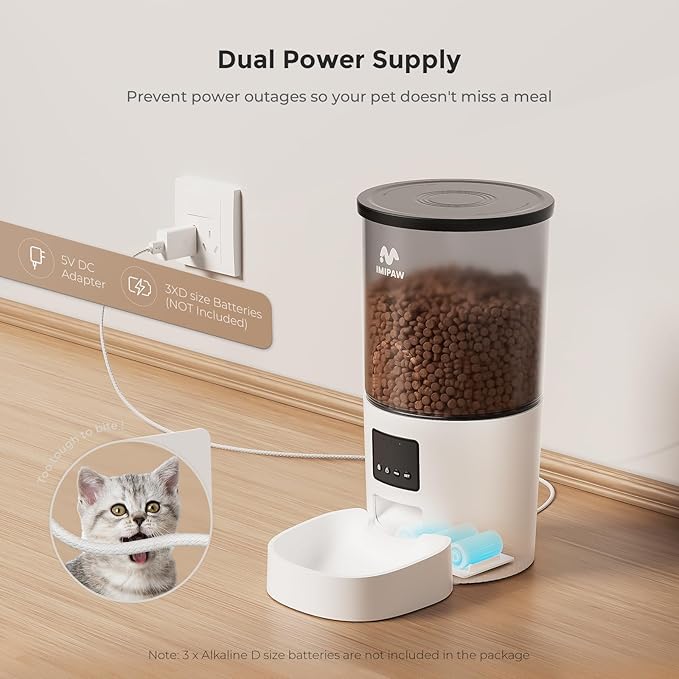 Automatic Cat Feeder, 5L Pet Dry Food Dispenser with Timed Programmable Portion Control, Dual Power, With Desiccant Bag, Easy Set Up, 10 Meals Per Day for Cats and Puppies(Remote Not Supported)