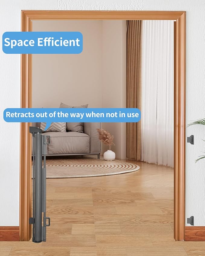 (2 Pack) Retractable Baby Gate for Doorways and Stairs, Mesh Safety Gate for Pet, Indoor & Outdoor Use, One-Hand Operation, Easy Installation, 33.6" Tall, Expands to 55" Wide(Grey,33.6"x55")