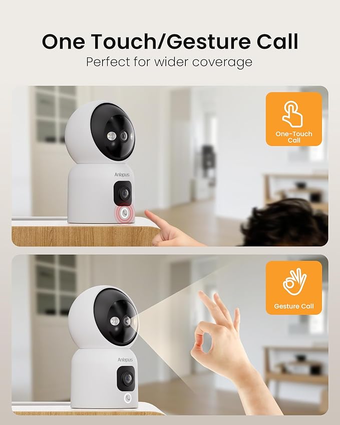 Anlapus 4 x C528 4MP Dual Lens(2MP+2MP) Indoor Security Camera, Motion Detect, Auto Track, Plug-in, 360° WiFi Pan/Tilt Camera, 2.4GHz WiFi, Two-Way Talk, Light & Siren Alert, Memory Card Not Include