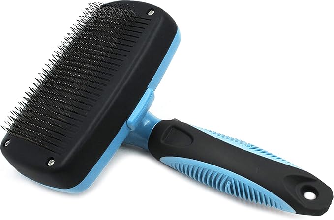 Pets First Self-Cleaning Slicker Brush for Dogs and Cats - Retractable Design for Quick Pet Fur Removal, Fine Bristles to Detangle and Massage