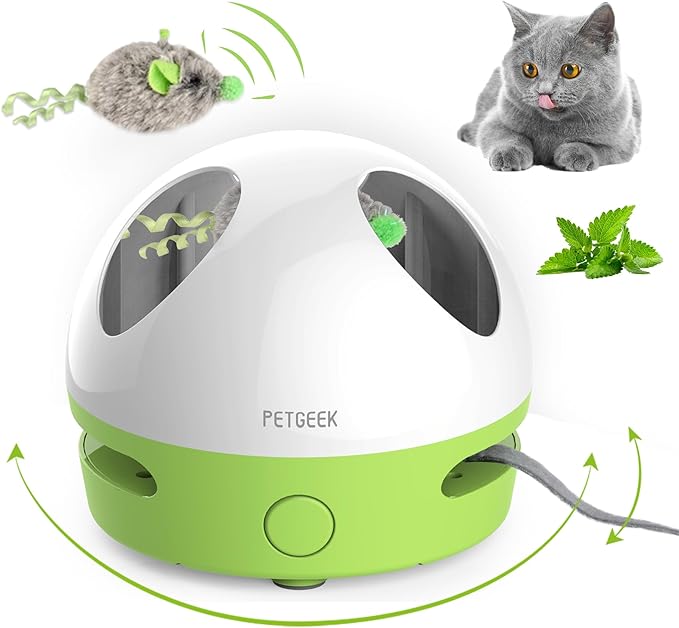 PETGEEK Hidey Mouse Electronic Interactive Cat Toy, Hide Mouse Cat Toy with Squeaky Mouse, Automatic Cat Toys with Catnip Filled Hidey Mouse, Cat Toys Interactive for Indoor Cats Play (Green)