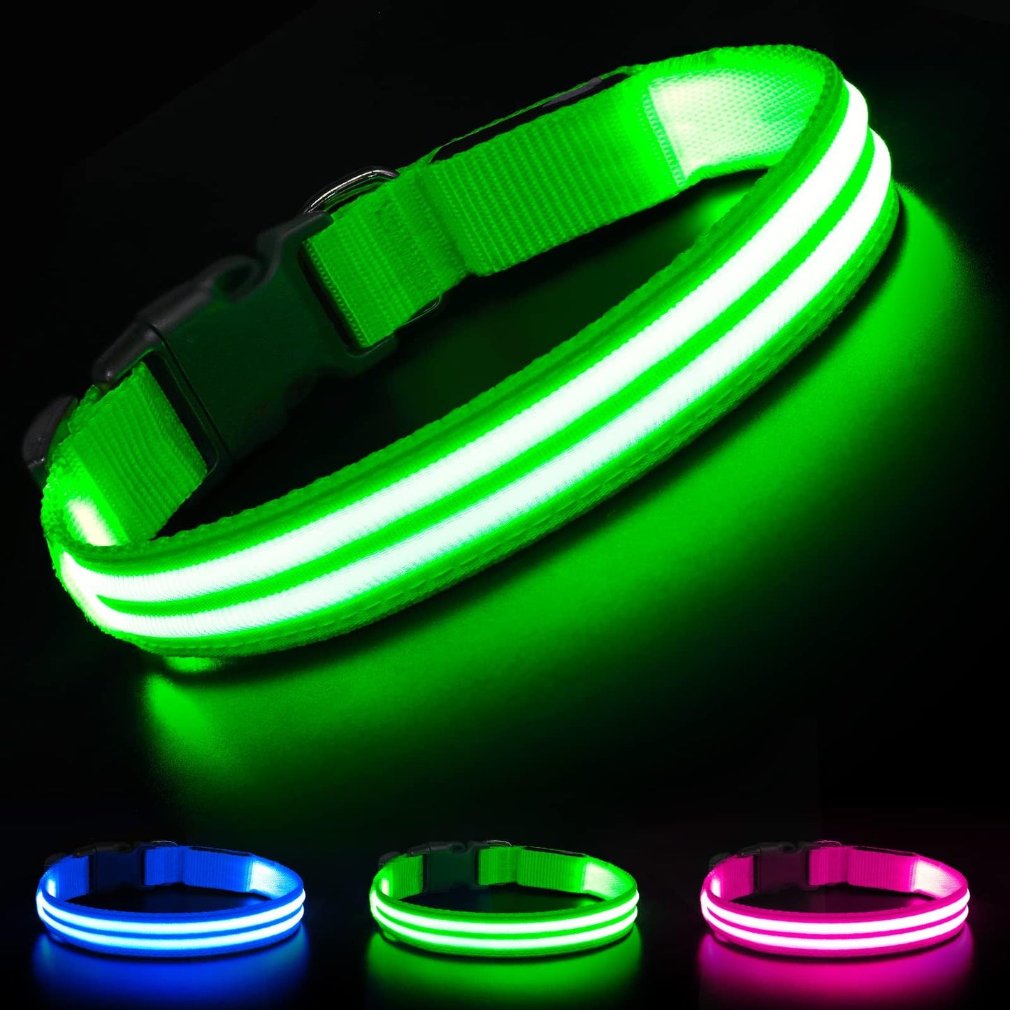 HIGO LED Dog Collar - Rechargeable Light Up Dog Collars Glow in The Dark, Flashing Dog Lights for Night Walking (Small, Green)