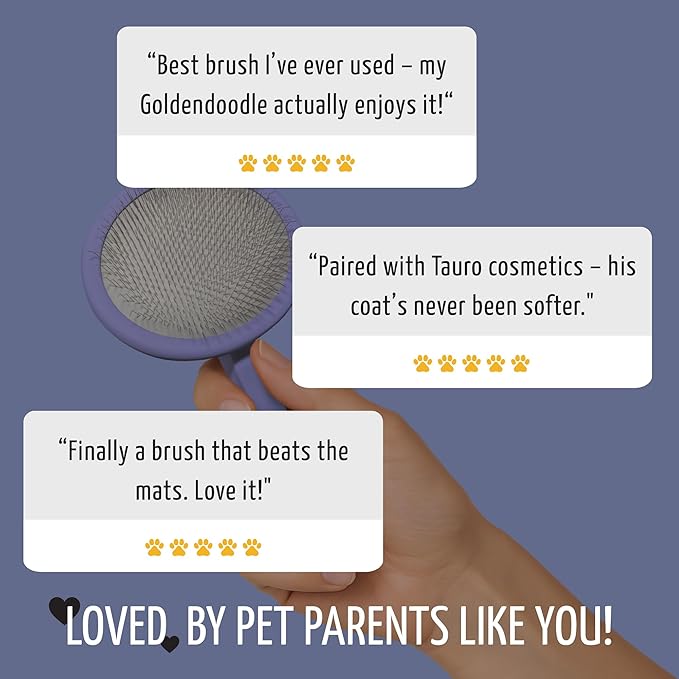 Tauro Pro Line Wooden Deshedding Dog Brush for Long Goldendoodle, Labradoodle & Poodle Hair - Purple Slicker Brush for Dog & Cat Grooming - Oval Flexible Cushion & Non-Slip Grip, M