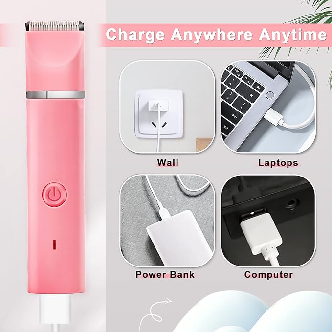 Dog Grooming Clippers Kit-Electric Rechargeable Cat Trimmer Tools-Cordless Quiet Pet Nail Paw Grinder-4 in 1 Multifunctional Low Noise Shaver-Razor for feet Face Ears Toenail Eye(Pink)