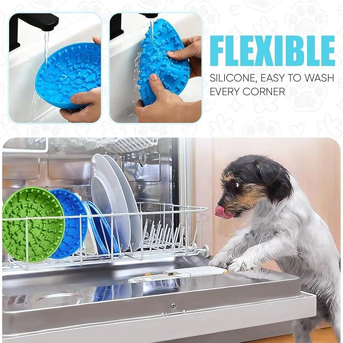 Lick Mat Bowl for Dog–Easy-to-Clean, Non-Slip Design BPA-Free Silicone Lick Mat–Great for Yogurt, or Peanut Butter–Fun Enrichment Slow Feeder & Interactive Dog Toy for Anxiety and Boredom Relief–Blue