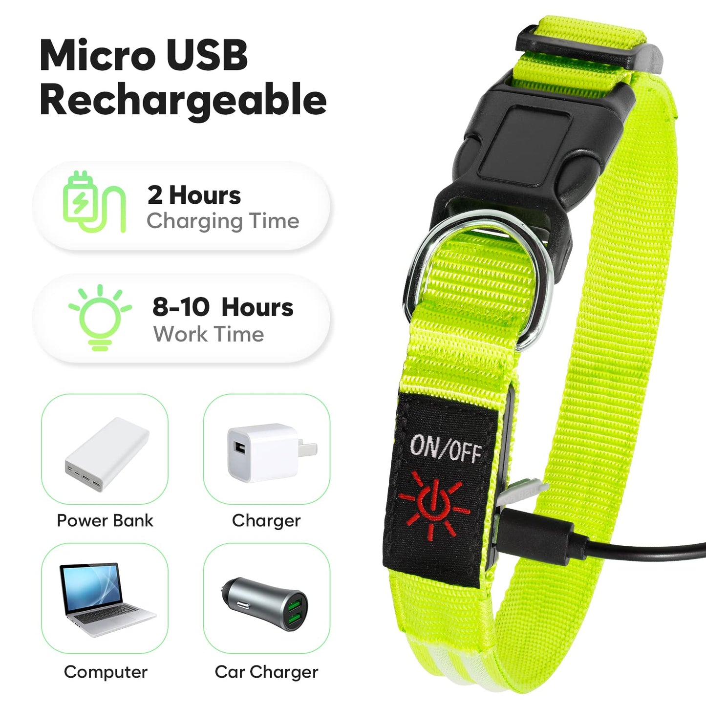 HIGO LED Dog Collar - Rechargeable Light Up Dog Collars Glow in The Dark, Flashing Dog Lights for Night Walking (Small, Green)
