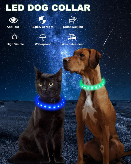 Led Dog Collar,9 Colors Light Up Dogs Collar USB Rechargeable Pet Safety Necklace,Brightest Adjustable Size Dog Collar Lights,High Visibility Glow in The Dark for Night Walking Small Medium Large Dogs