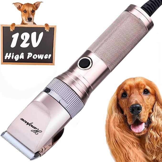 Dog Clippers for Grooming, 12V Pet Hair Clipper, Professional Heavy Duty Pet Grooming Clipper Corded Dog Trimmer for Thick Coats with Guard Combs Brush for Dogs Cats