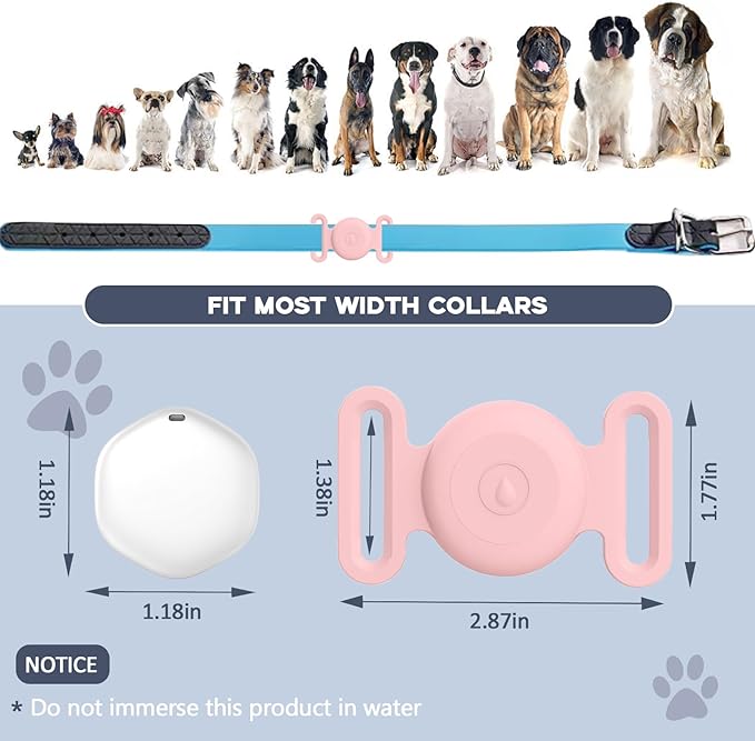 GPS Tracker for Dogs, Mini GPS Cat Tracker, IPX8 Waterproof GPS Tracker for Cats with Holder, No Monthly Fee, Work with Apple Find My(iOS Only), Smart Trackers for Dogs Finder Trackers Pets(Pink)