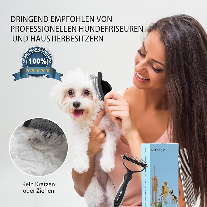 Slicker Brush for Dogs, Long Pin Dog Grooming Brush for Goldendoodles, Poodles, Doodles, Includes Pet Comb & Undercoat Rake, Perfect for De-Shedding, Dematting & Reducing Tangles. Large, Black