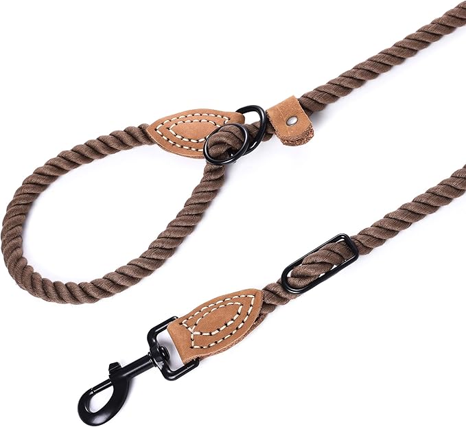 Mile High Life Hands Free Dog Leash, Crossbody Waist Leash with Genuine Leather Connection, Multifunctional Adjustable Slip Lead for Dog Walking Running (Dark Brown, 8FT)