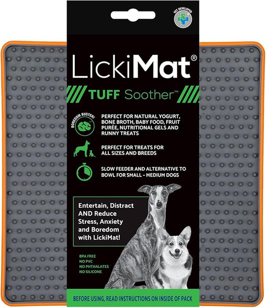 LickiMat Tuff, Heavy-Duty Soother, Dog Slow Feeder Lick Mat, Boredom Anxiety Reducer; Perfect for Food, Treats, Yogurt, or Peanut Butter, Fun Alternative to a Slow Feed Dog Bowl, Orange