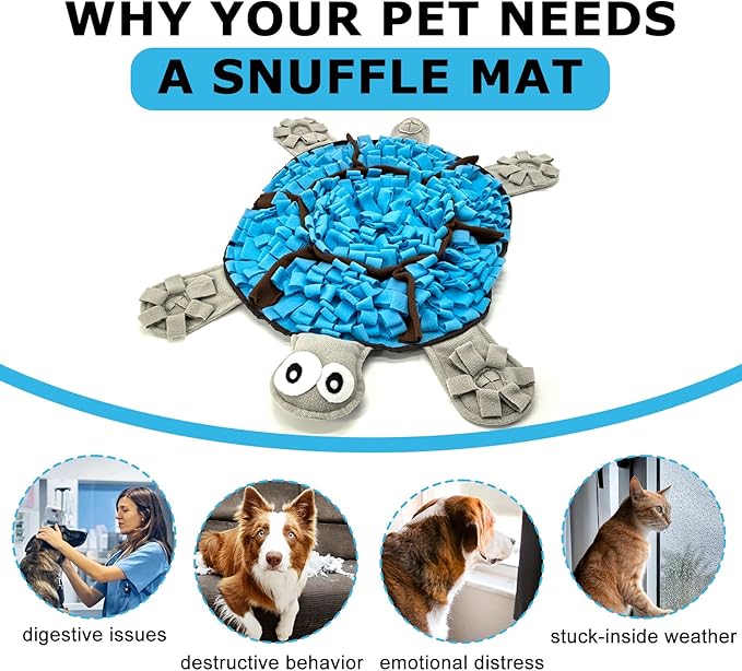Snuffle Mat for Dogs, Tortoise-Themed Slow Feeder for Small/Middle/Large Breed, Durable Washable Portable Pet Feeding Mat, Nose Work Training Pad, Anxiety Relief & Mental Stimulation(S, Blue)