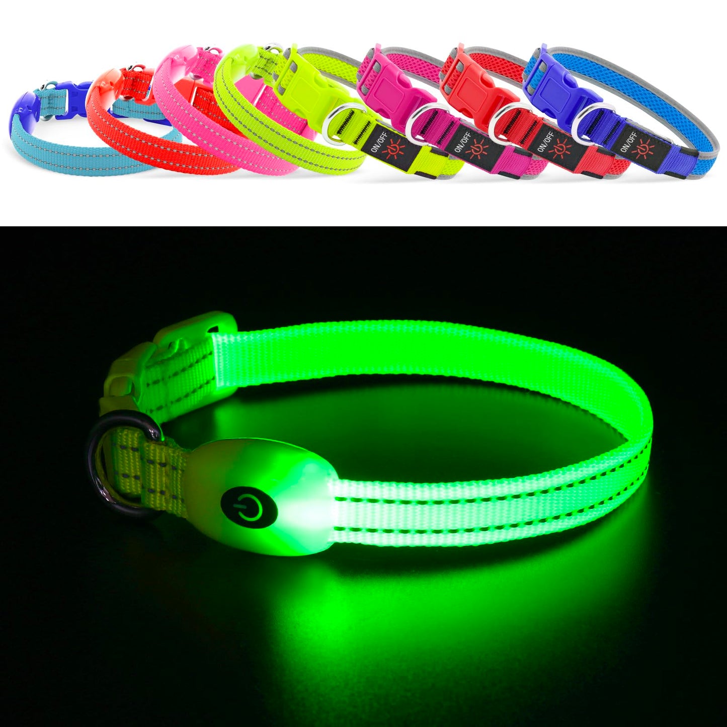 YFbrite Light up Dog Collars, USB Rechargeable LED Dog Collar, Adjustable LED Cat Collar, Durable Flashing Collar for Cats, Puppy, Small, Medium, Large Dogs (Green, XS)