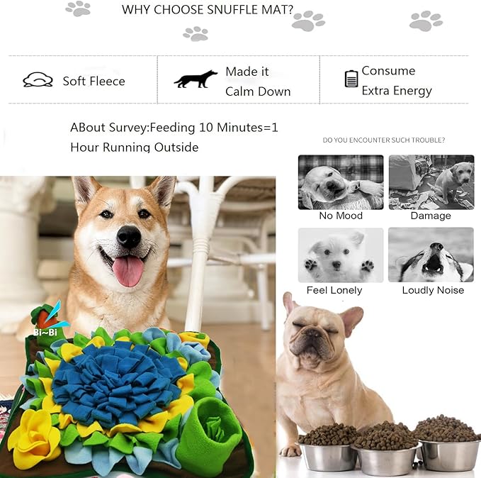 Dogs Snuffle Mat Pet Feeding Mats Puppy Sniffing Pad,Cat Doggies Interactive Puzzle Toys for Multiple Breeds Encourages Natural Foraging Skills,Training and Stress Release (Blue-01)